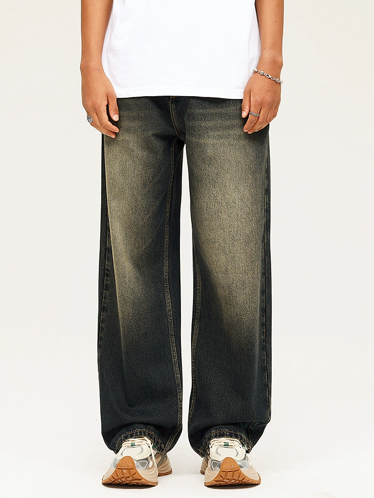 厂家直销男士修身水洗牛仔裤，宽松直筒，秋季休闲风格，多口袋设计