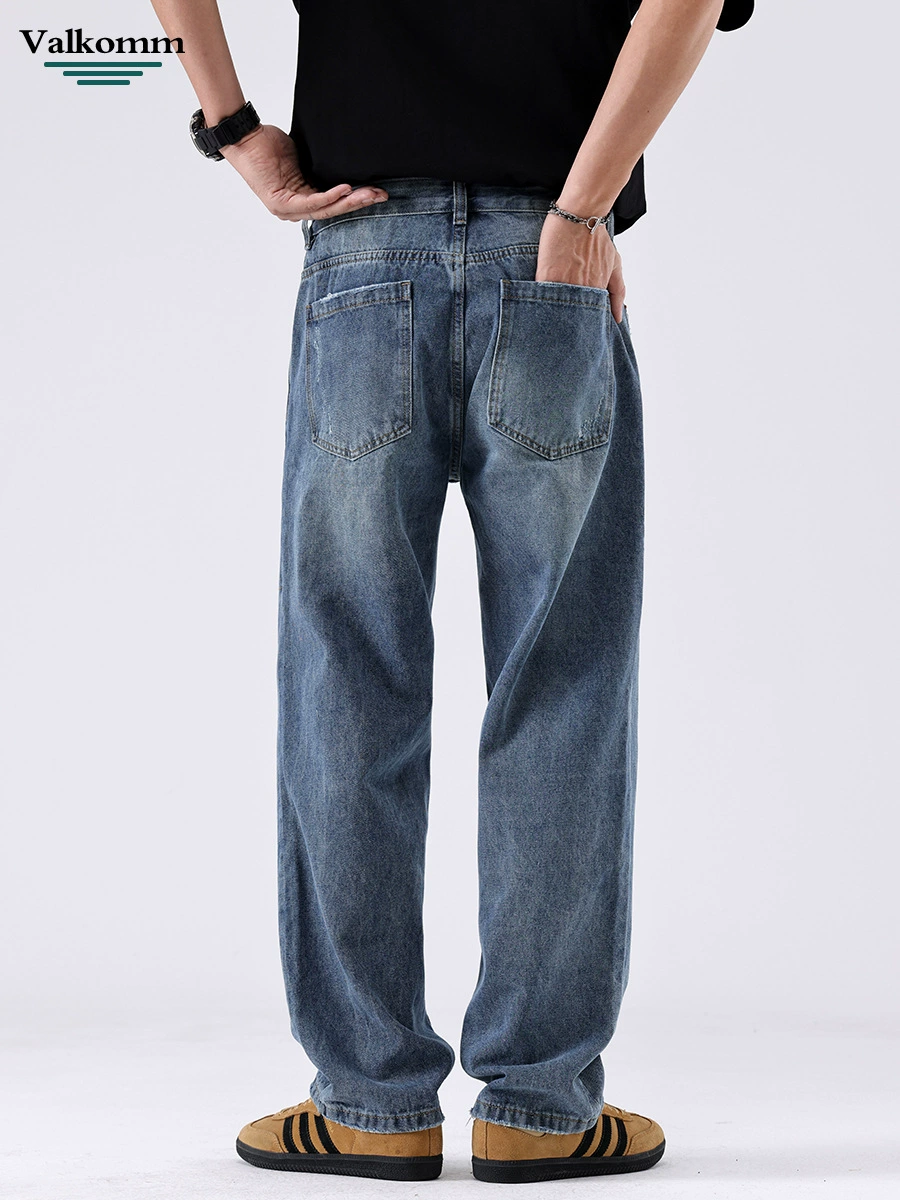 厂家直销男士高级感水洗破洞牛仔裤，宽松直筒，夏季休闲，多口袋设计