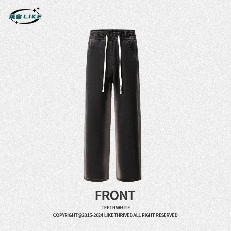 Calças jeans para homens wide leg lavagem vintage em algodão para uso diário pronta entrega