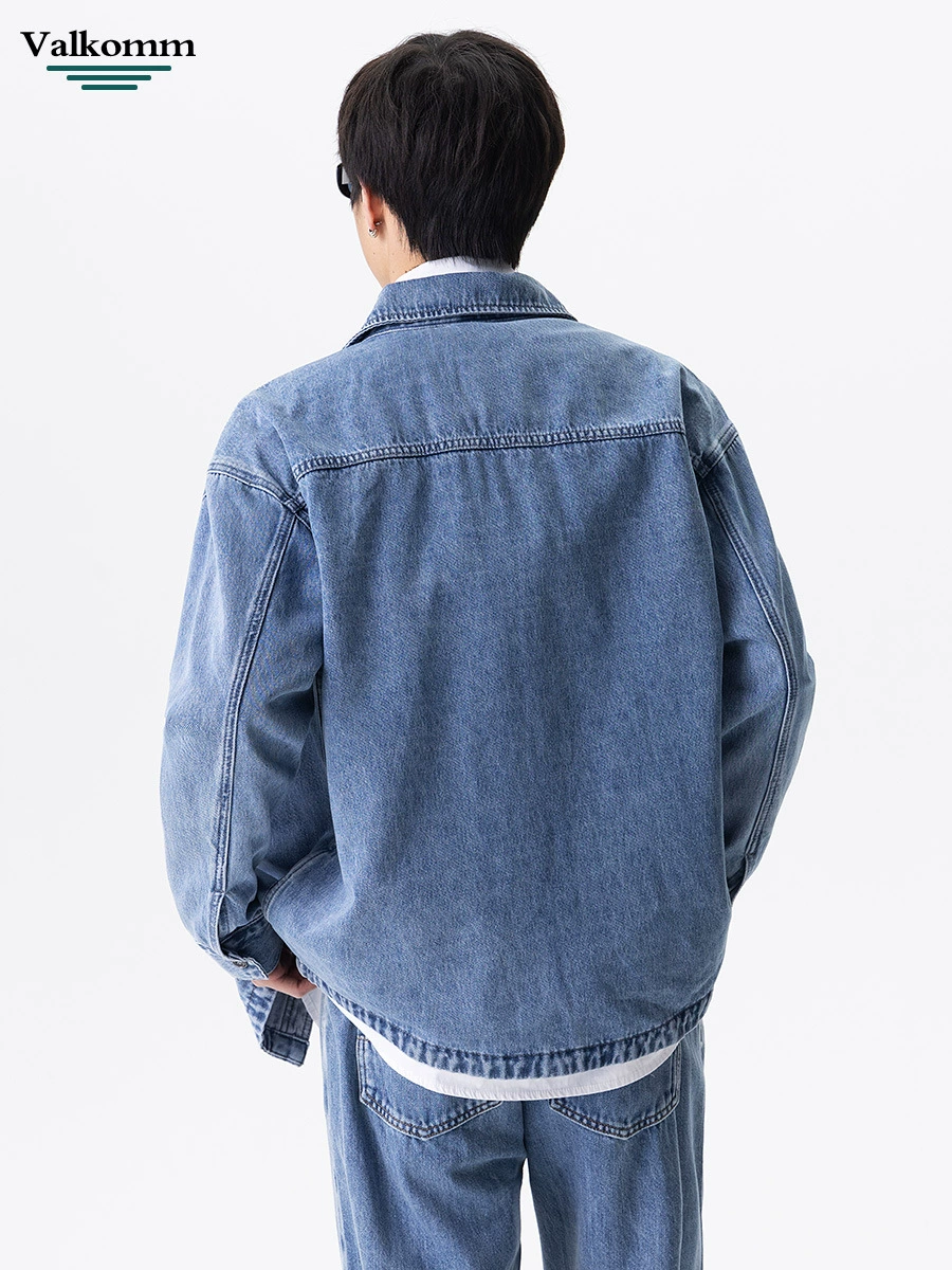 厂家直销男士修身复古水洗牛仔外套，宽松版型，春秋休闲，免烫多口袋设计
