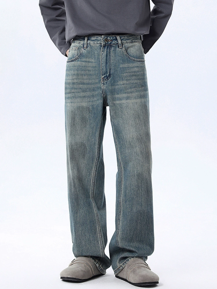 厂家直销男士修身水洗直筒牛仔裤，慵懒高级感，秋季休闲风格，多口袋设计