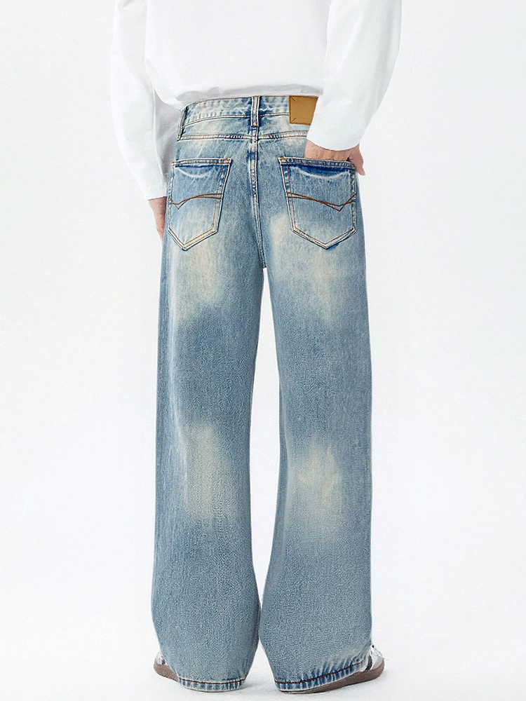 厂家直销男士宽松修身水洗做旧牛仔裤，街头风格，休闲长裤设计