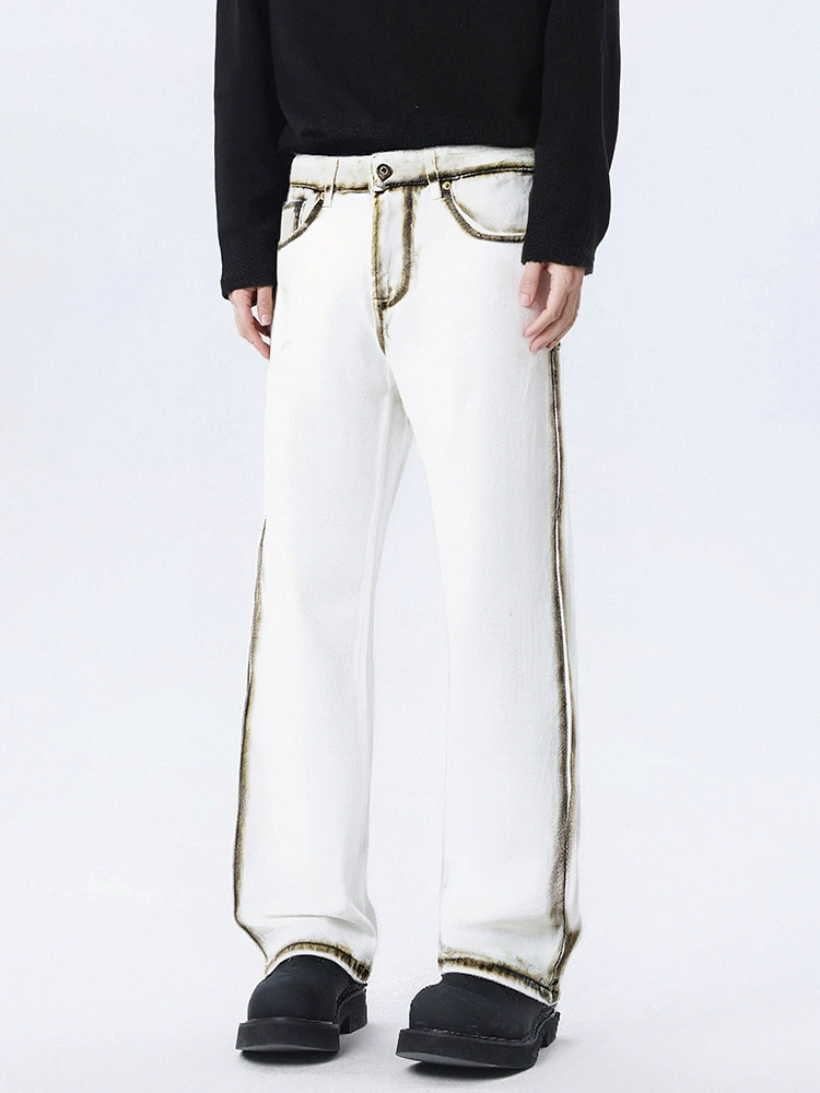 厂家直销青少年宽松水洗喷绘牛仔裤，复古直筒设计，休闲春秋必备时尚款式