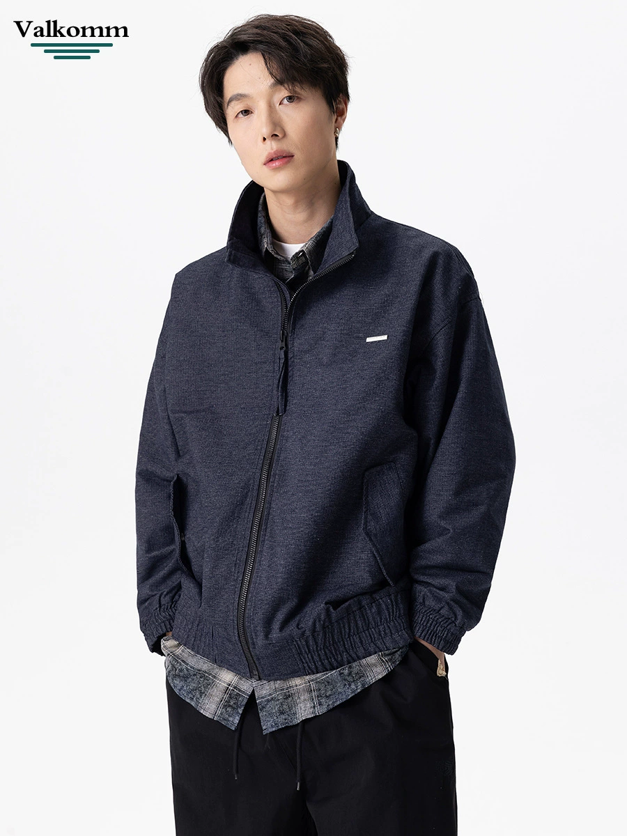 厂家直销男士宽松黑色复古牛仔外套，春秋休闲通勤款，耐磨刺绣设计