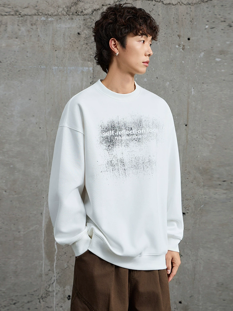 厂家直销男士宽松印花短袖卫衣，休闲风格，春秋季适合青少年穿着