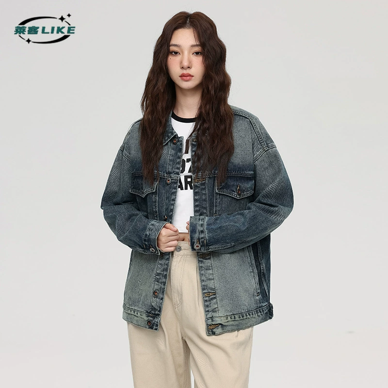 厂家直销青年男士宽松水洗仿旧牛仔外套，春秋季休闲多口袋夹克