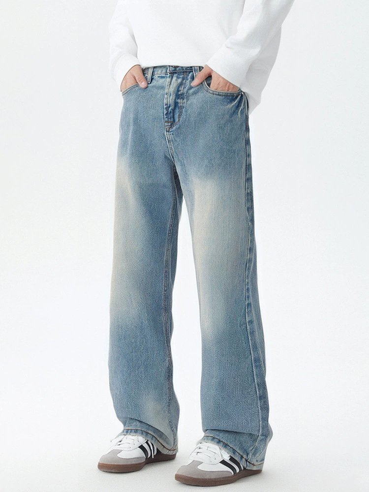 厂家直销男士宽松修身水洗做旧牛仔裤，街头风格，休闲长裤设计