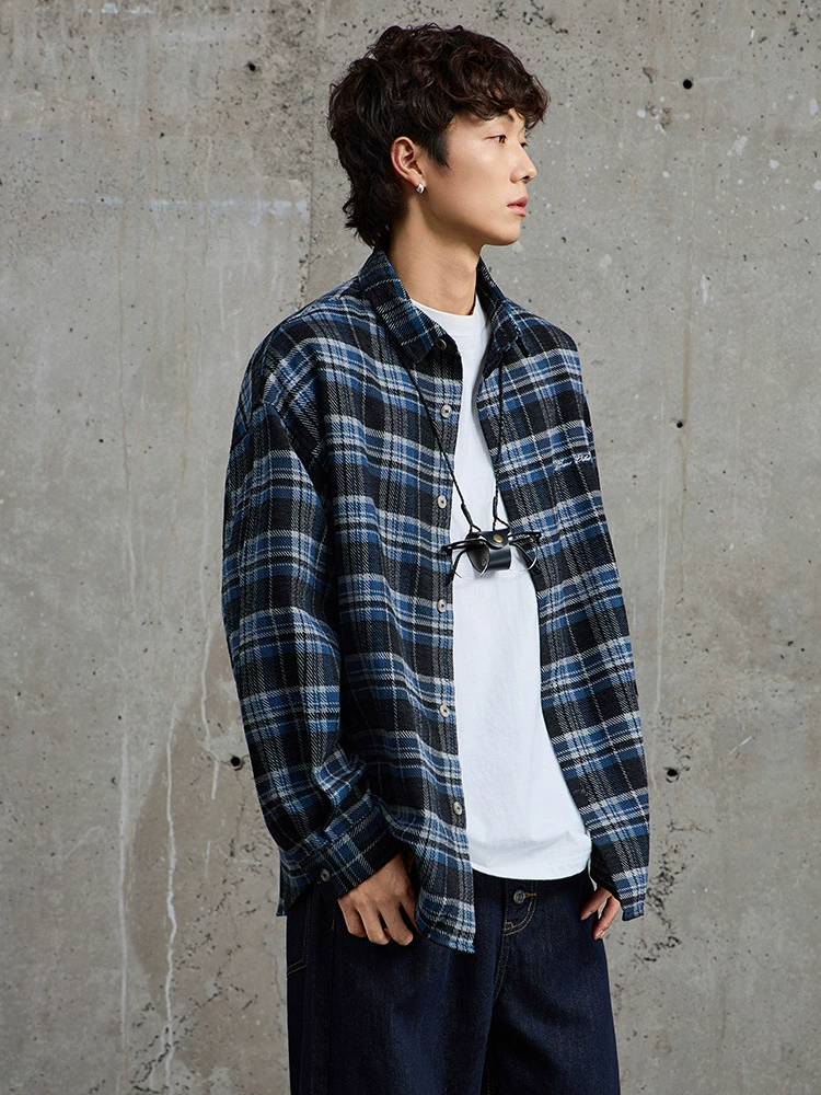 高品质男士宽松格子衬衫，休闲潮流上衣，春秋高街款式，透气耐磨，适合青年情侣穿搭