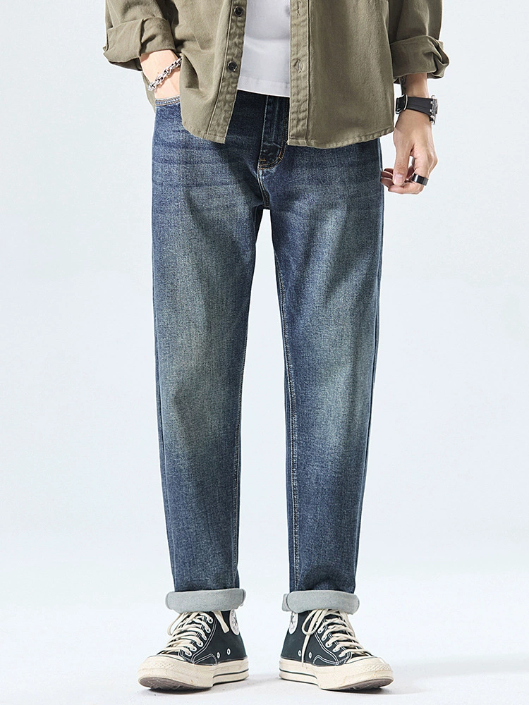 厂家直销男士修身铅笔牛仔裤，复古水洗设计，春秋休闲风，微弹长裤，多口袋装饰