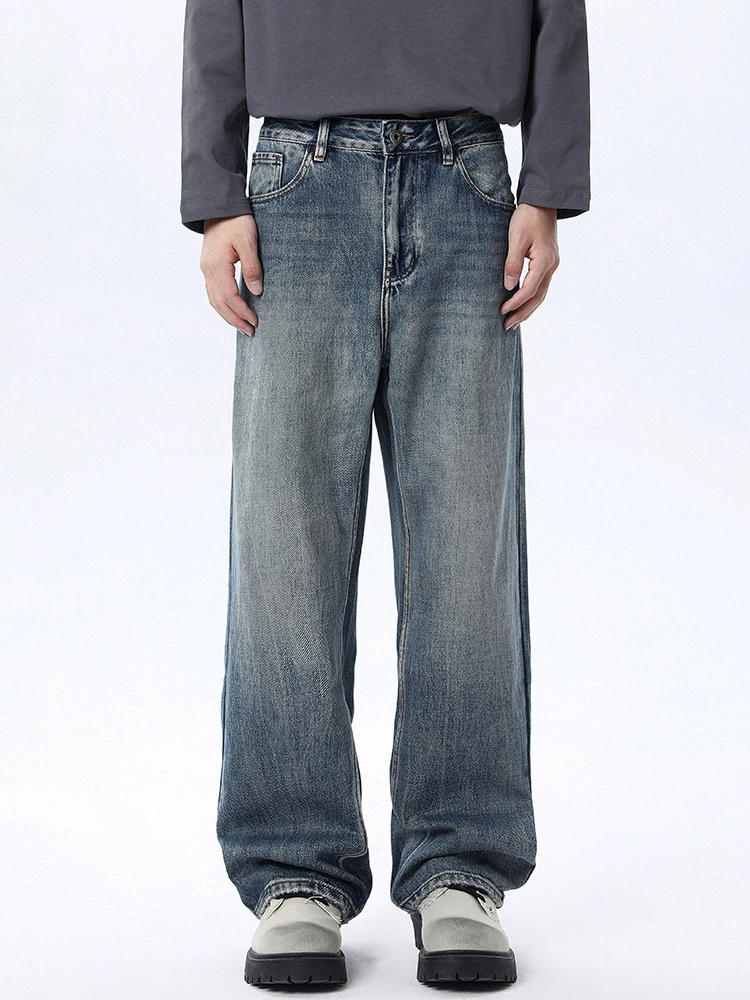 厂家直销男士宽松水洗牛仔裤，复古直筒款，春秋休闲，适合青少年日常穿着