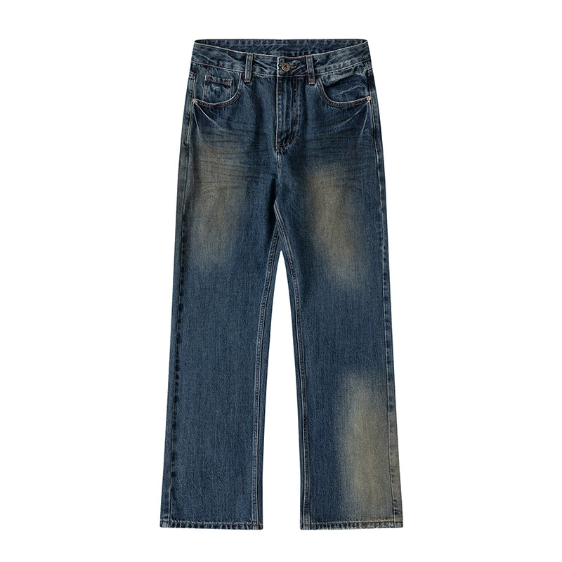 厂家直销男士复古水洗牛仔裤，宽松直筒微阔腿，适合春秋日常穿搭，百搭修身设计