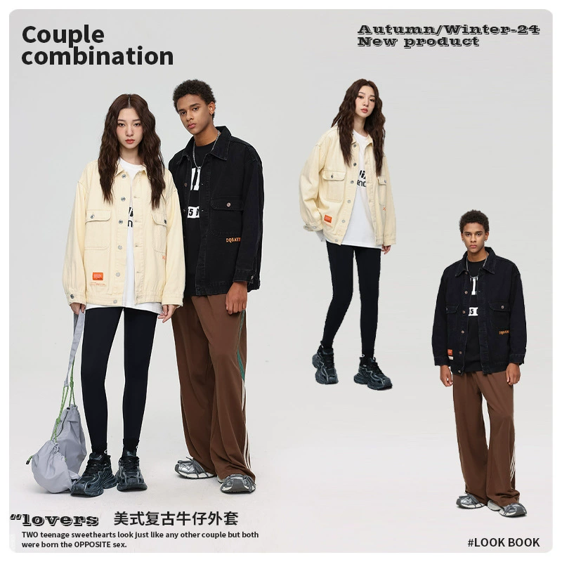 厂家直销男士宽松复古牛仔外套，简约水洗设计，秋季休闲，口袋装饰免烫处理