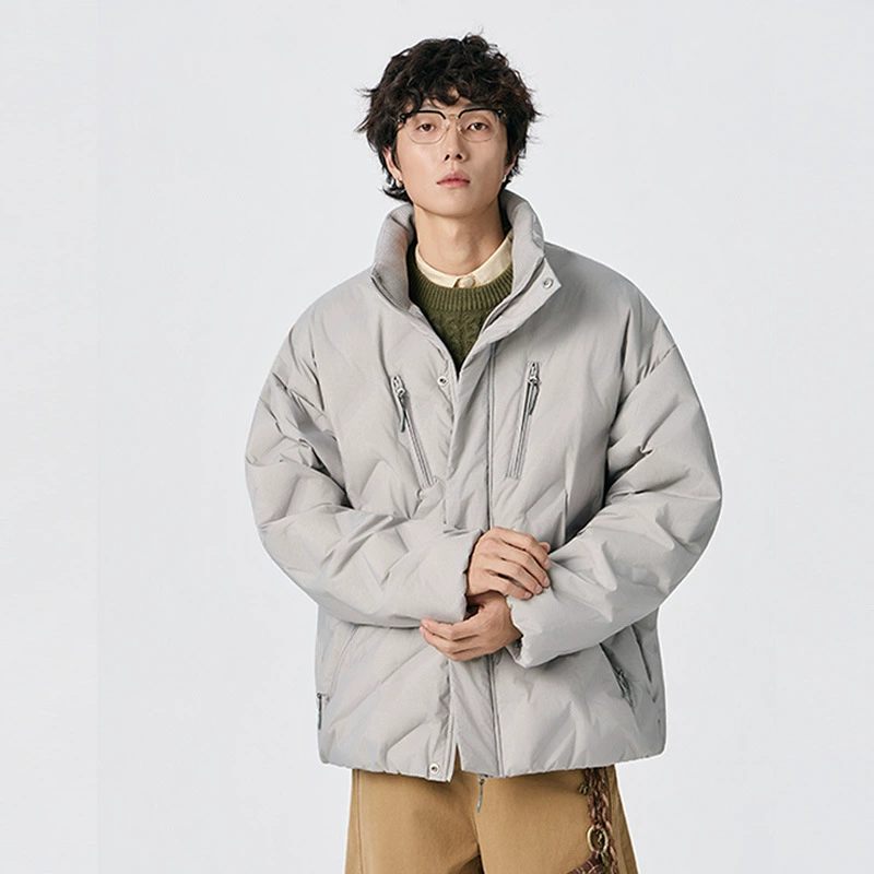 厂家直销男士加厚防风羽绒外套，宽松型，冬季休闲，多口袋设计，简约时尚