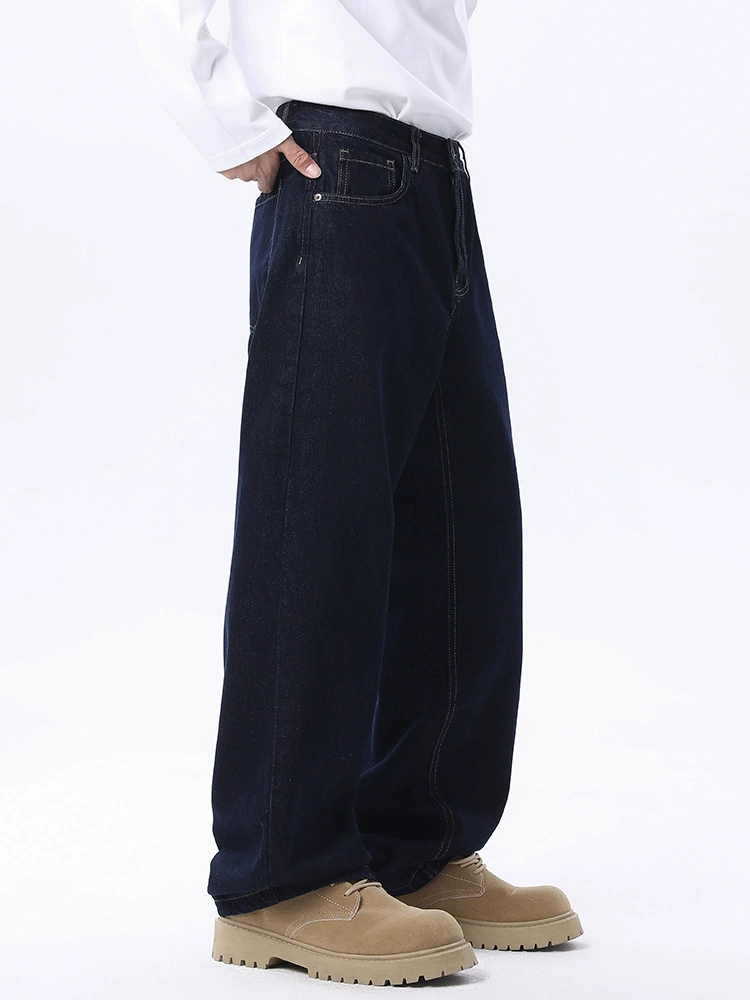 厂家直销男士复古水洗深蓝牛仔裤，宽松直筒设计，秋春休闲长裤，青春流行款式