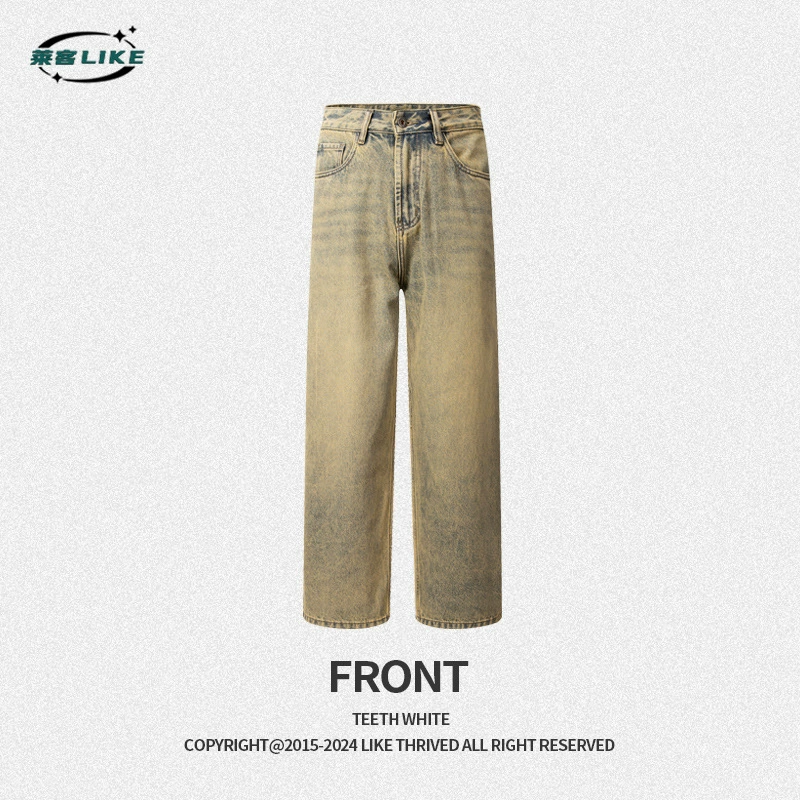 Pantalones vaqueros para joven de estilo vintage, holgados, de algodón, lavado claro, para otoño, 2025, OEM