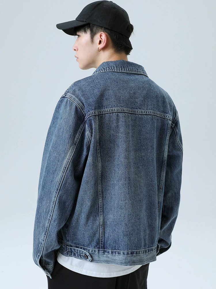 厂家直销男士宽松水洗牛仔外套，经典复古设计，适合四季休闲，防风透气，多口袋款式