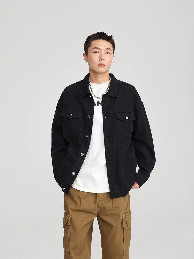 厂家直销男士休闲宽松牛仔外套加厚保暖，多口袋设计，冬季时尚都市，耐磨免烫处理