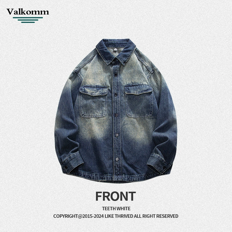 厂家直销男士宽松牛仔外套，水洗耐磨、高街休闲春秋夹克，个性口袋设计