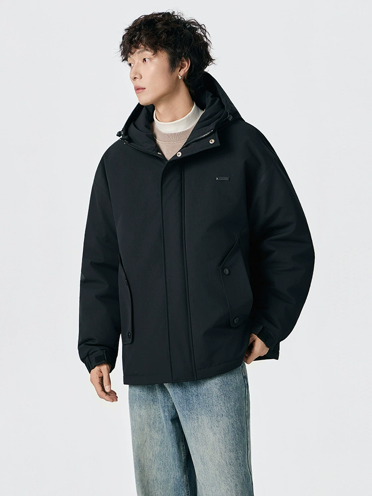 厂家直销男士宽松加厚白鸭绒牛仔外套，冬季休闲风格，防寒抗风设计