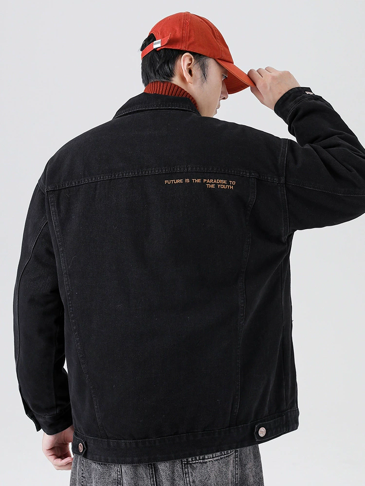 厂家直销加厚男士复古牛仔外套，宽松版型，秋季保暖，耐磨绒面，日常休闲风格