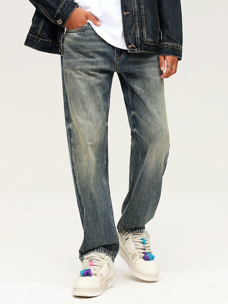 厂家直销男士复古风宽松牛仔裤，水洗直筒设计，春秋日常穿搭，经典时尚款式