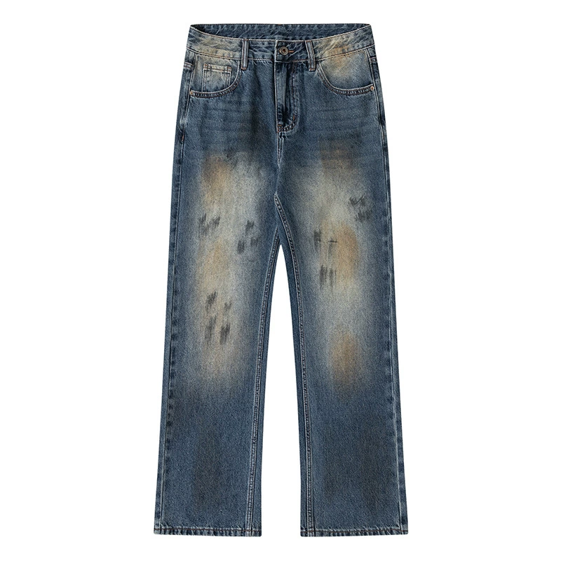 厂家直销男士水洗做旧宽松牛仔裤，街头风格，适合春秋季休闲穿着