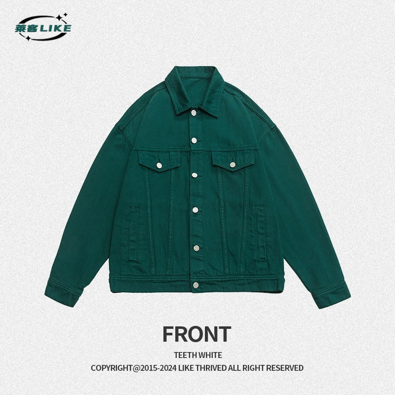 厂家直销男士宽松加绒牛仔外套，四季休闲风，美式复古染色夹克