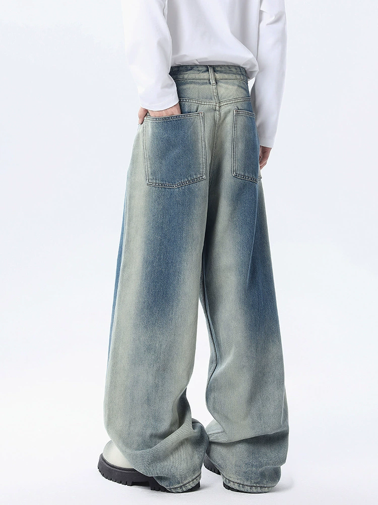 厂家直销男士宽松水洗渐变牛仔裤，秋冬时尚直筒阔腿裤，适合日常休闲，青春潮流风格