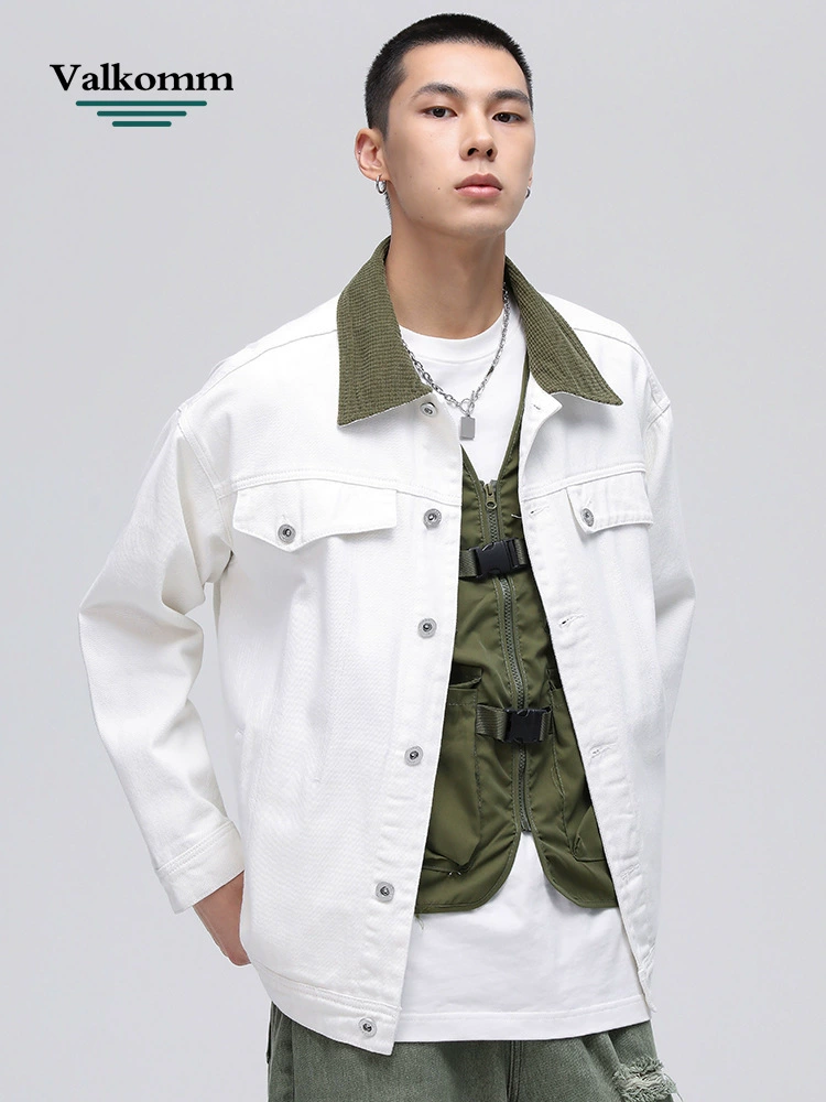 厂家直销男士宽松复古蓝牛仔外套，时尚简约设计，春秋休闲，免烫处理多口袋夹克