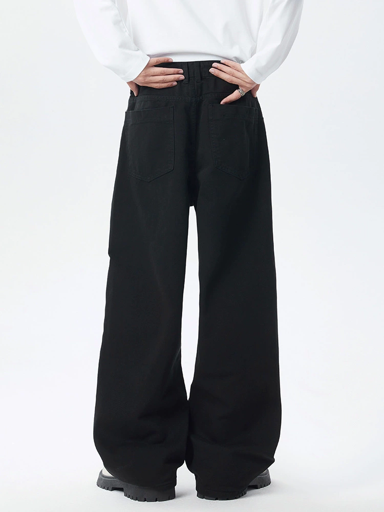 厂家直销男士修身水洗黑色牛仔裤，宽松直筒长裤，春秋通勤，百搭日常款