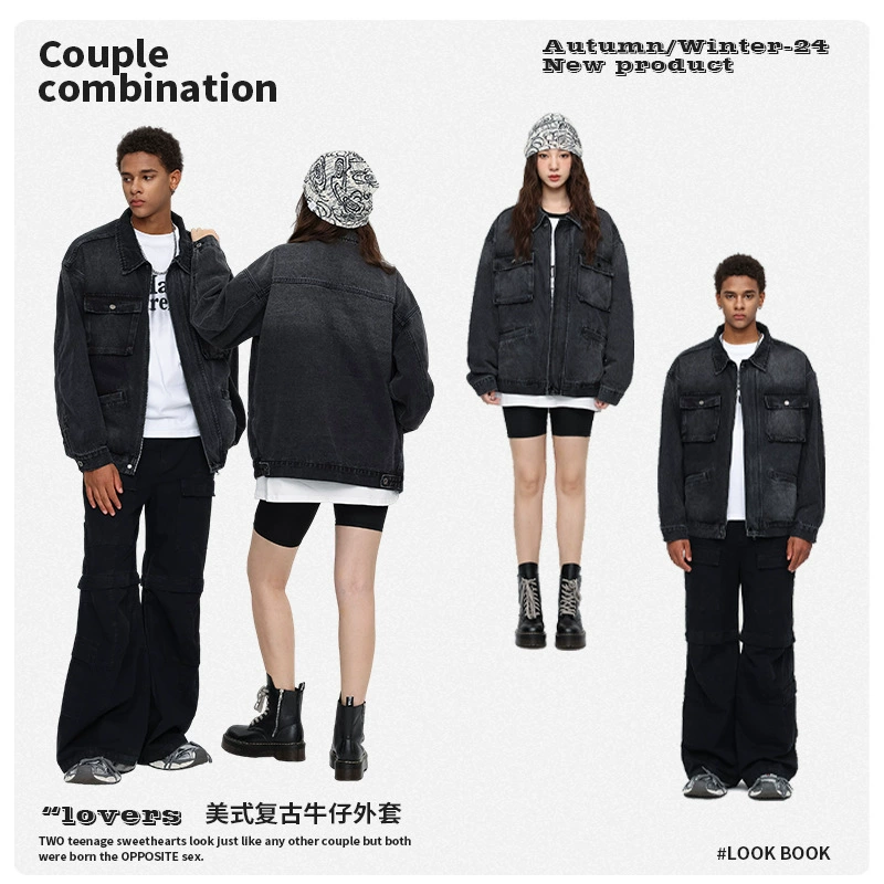 厂家直销男士宽松牛仔外套，多口袋设计，牛仔夹克，春秋季，免烫处理