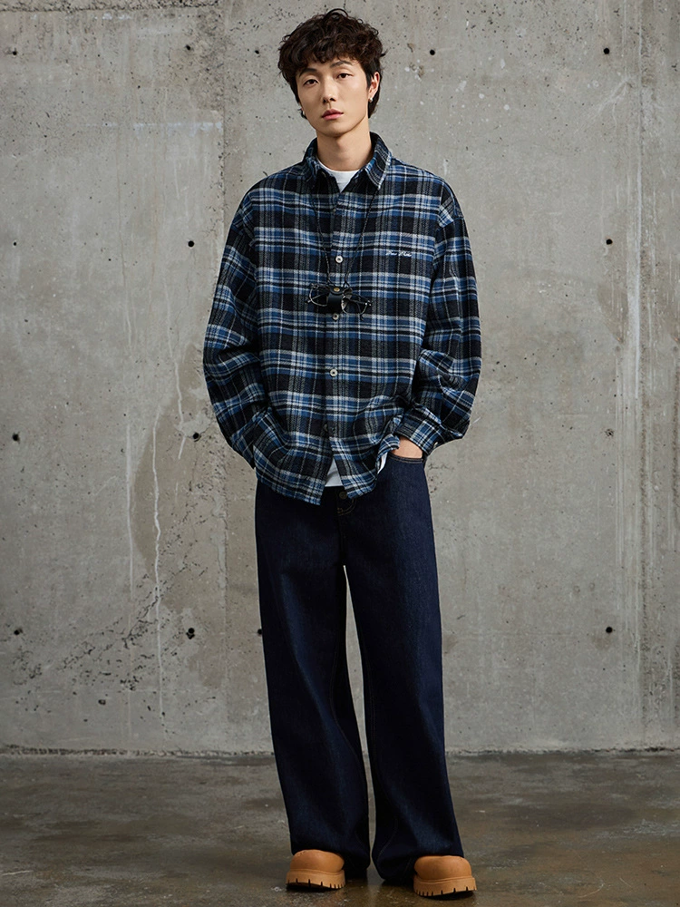 高品质男士宽松格子衬衫，休闲潮流上衣，春秋高街款式，透气耐磨，适合青年情侣穿搭