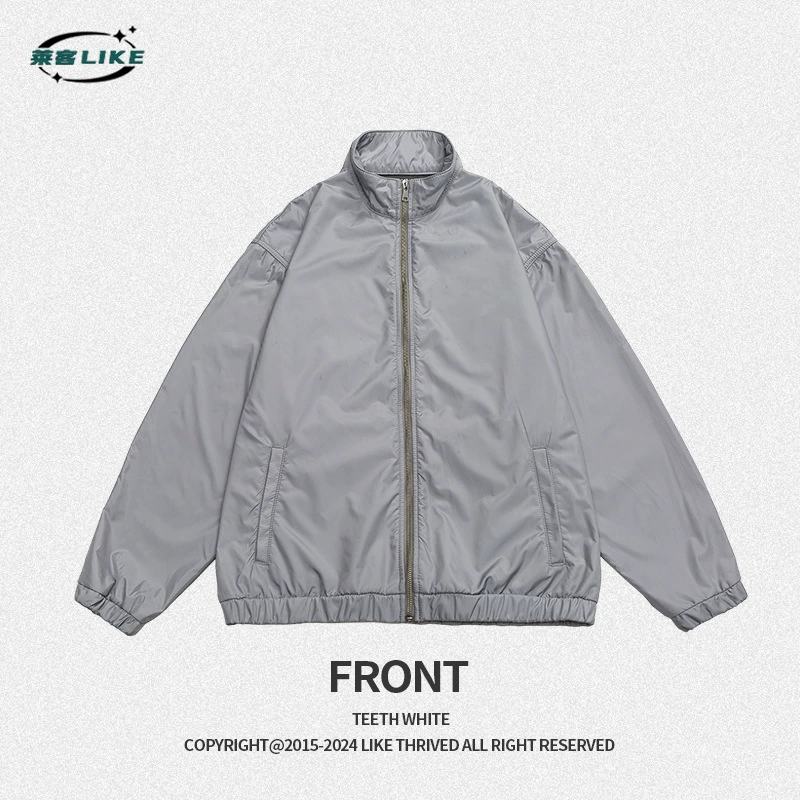 厂家直销男士宽松春秋夹克，简约潮牌运动外套，休闲风格，免烫处理，多口袋设计