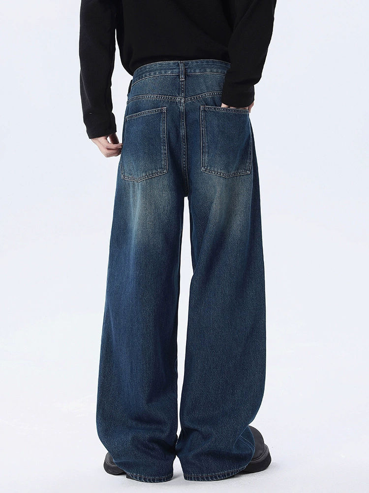厂家直销男士修身水洗牛仔裤，秋季宽松直筒长裤，休闲场合必备，潮流复古设计