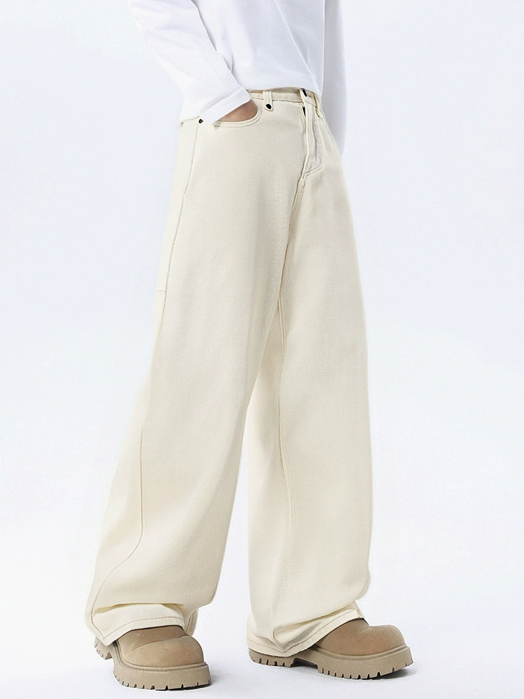 厂家直销青少年男士简约修身牛仔裤，水洗白色直筒长裤，春秋休闲潮流款式