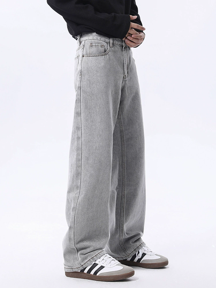 厂家直销男士宽松水洗仿旧牛仔裤，直筒版型，秋季休闲风格，百搭长裤设计