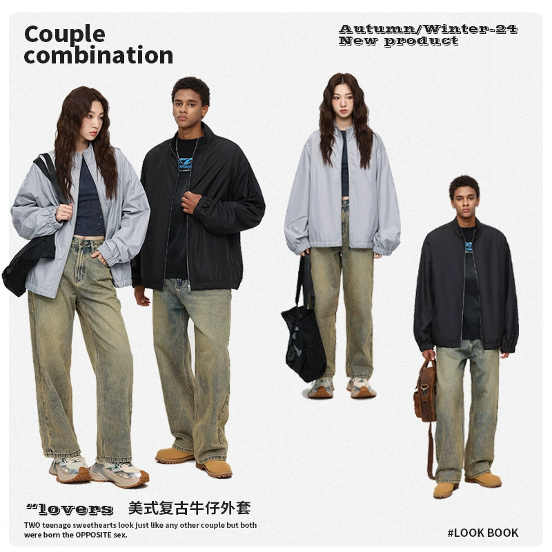 厂家直销男士宽松春秋夹克，简约潮牌运动外套，休闲风格，免烫处理，多口袋设计