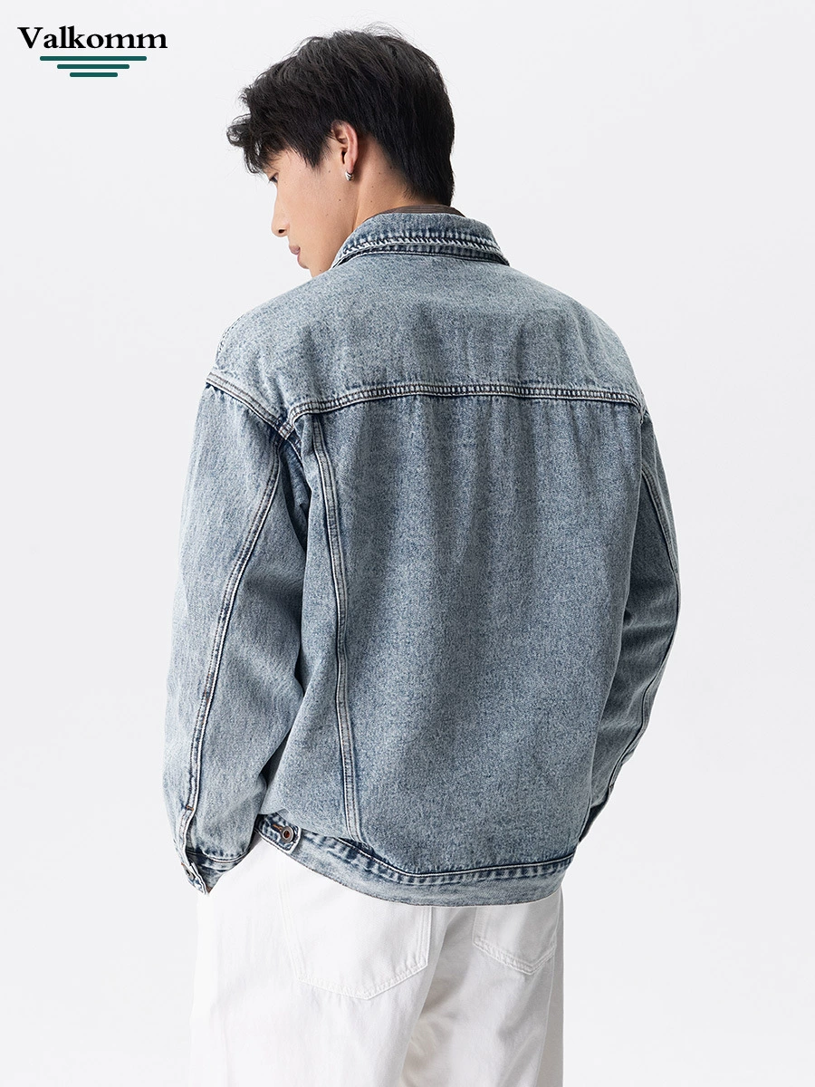 厂家直销男士高街复古牛仔外套，宽松版型，多口袋设计，春秋休闲必备，耐磨免烫处理