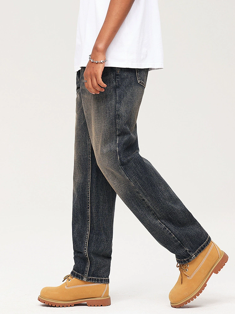 厂家直销男士宽松水洗做旧牛仔裤，复古风格直筒版型，秋季日常休闲穿搭必备