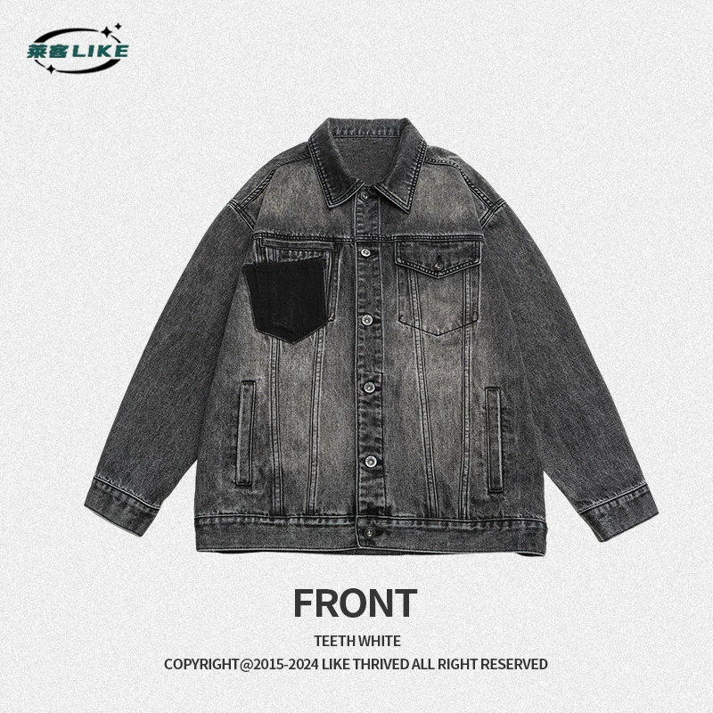 厂家直销男士宽松复古牛仔外套，简约时尚，适合春秋季，日常休闲穿搭，免烫处理设计