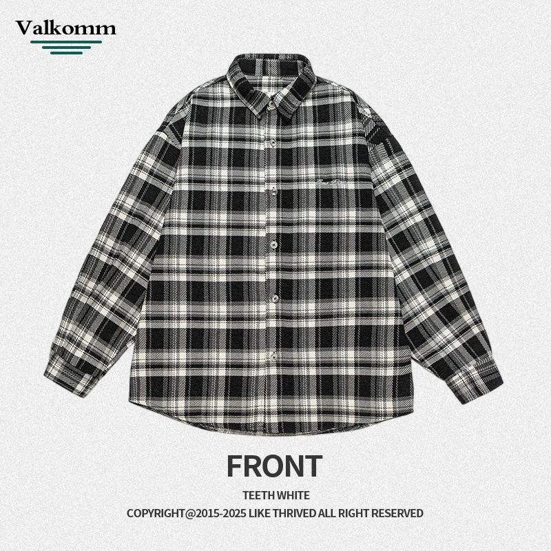 高品质男士宽松格子衬衫，休闲潮流上衣，春秋高街款式，透气耐磨，适合青年情侣穿搭