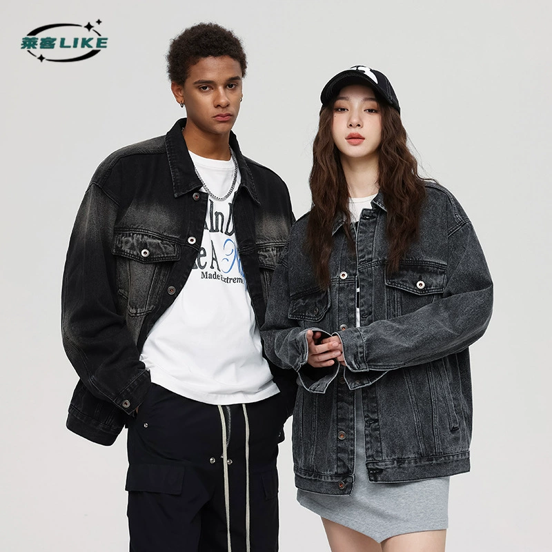 厂家直销青年宽松做旧牛仔外套，休闲风，时尚多口袋设计