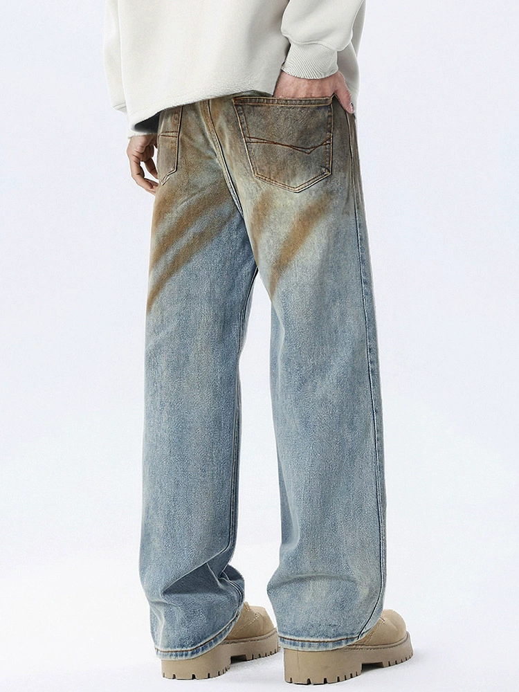 Pantalones vaqueros para hombre, estilo casual, rectos, con diseño de graffiti y lavado a la piedra, 2025, OEM