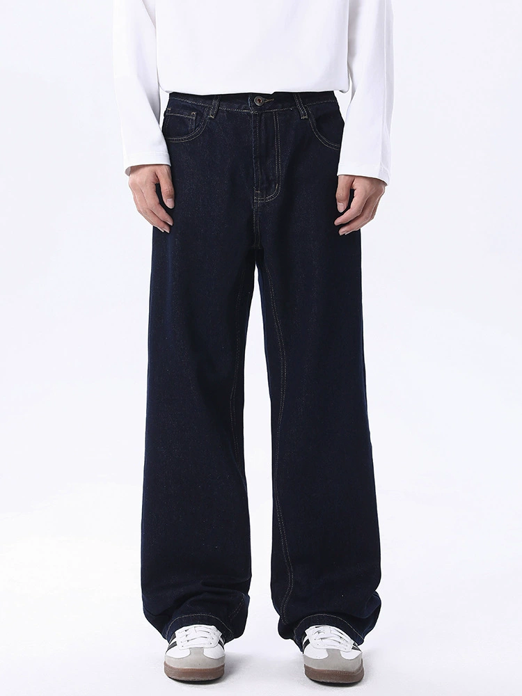 厂家直销男士复古水洗深蓝牛仔裤，宽松直筒设计，秋春休闲长裤，青春流行款式