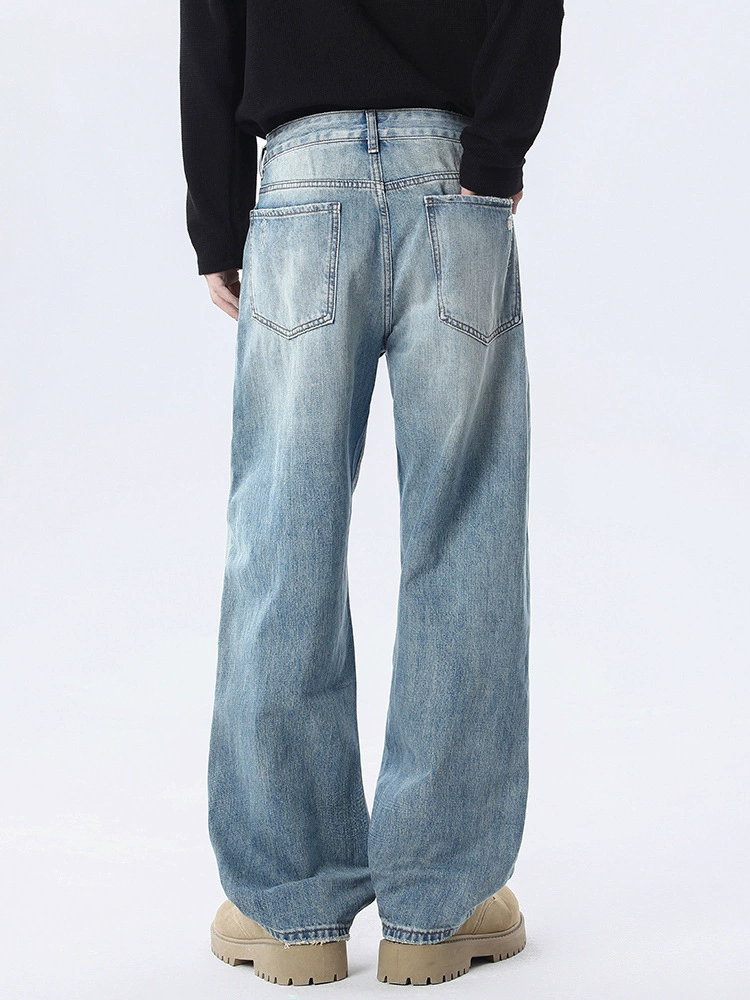 厂家直销男士宽松做旧牛仔裤，春秋新款直筒设计，青春潮流日常长裤