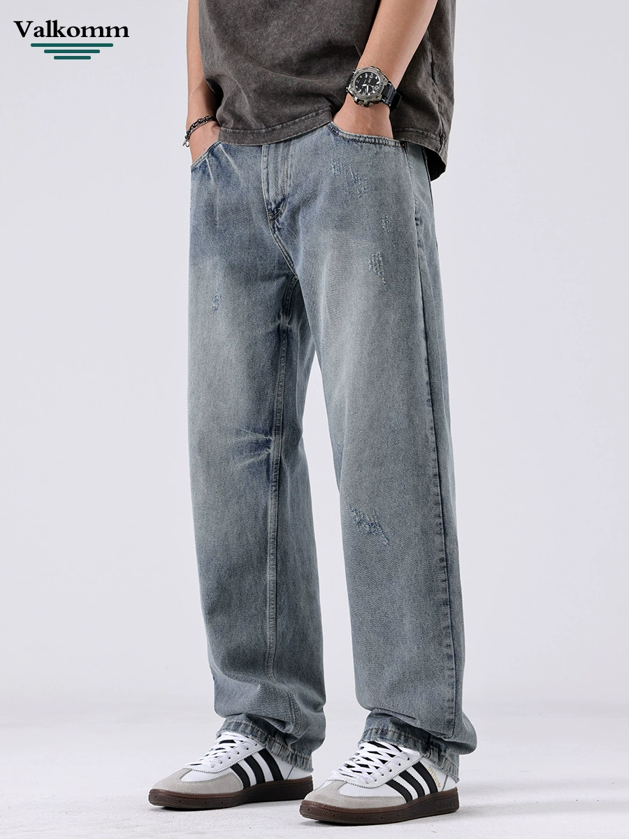 厂家直销男士修身水洗牛仔裤，复古蓝直筒，四季休闲，免烫处理长裤