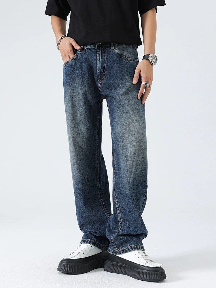厂家直销男士宽松水洗牛仔裤，修身直筒设计，秋季休闲潮流长裤，打造高街时尚风格