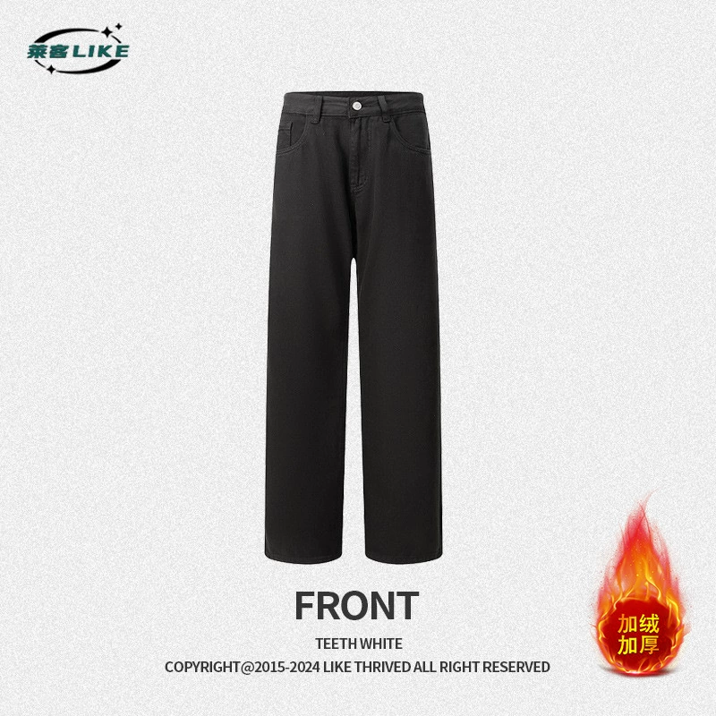 厂家直销男士加绒牛仔裤，修身直筒设计，四季适用，水洗工艺，青春流行款式