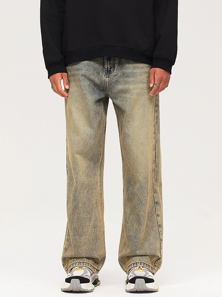 Pantalones vaqueros para joven de estilo vintage, holgados, de algodón, lavado claro, para otoño, 2025, OEM