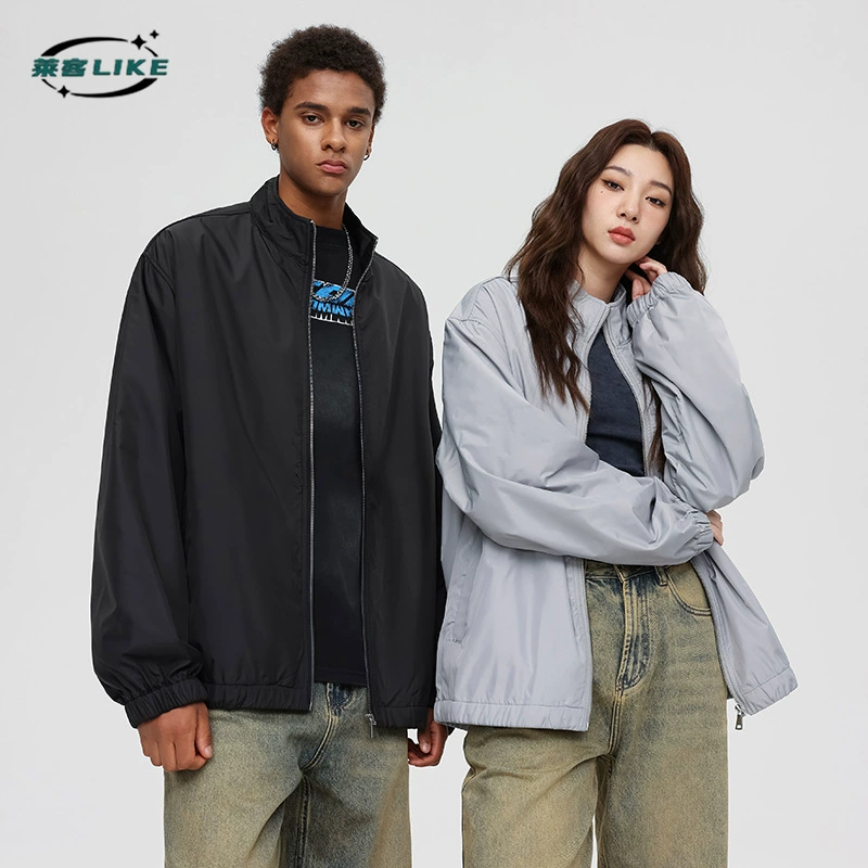 厂家直销男士宽松春秋夹克，简约潮牌运动外套，休闲风格，免烫处理，多口袋设计